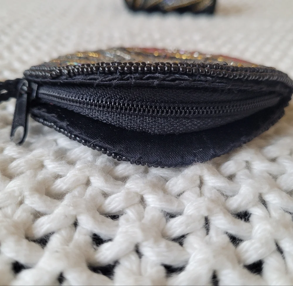 Vintage 80s Small Beaded Coin Purse/Pouch & Lipstick Case, Multicolor